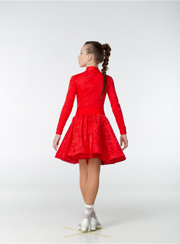 Juvenile dress BS198-274-11# for girl, red, biflex, guipure - 2629