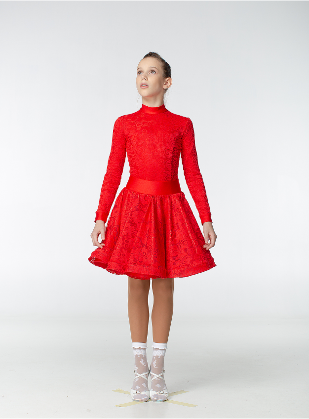 Juvenile dress BS198-274-11# for girl, red, biflex, guipure - 2629