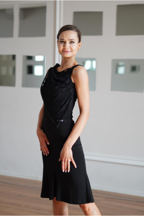 Women's blouse BL356-1 Dance.me, Ukraine, crepe+guipure, Black