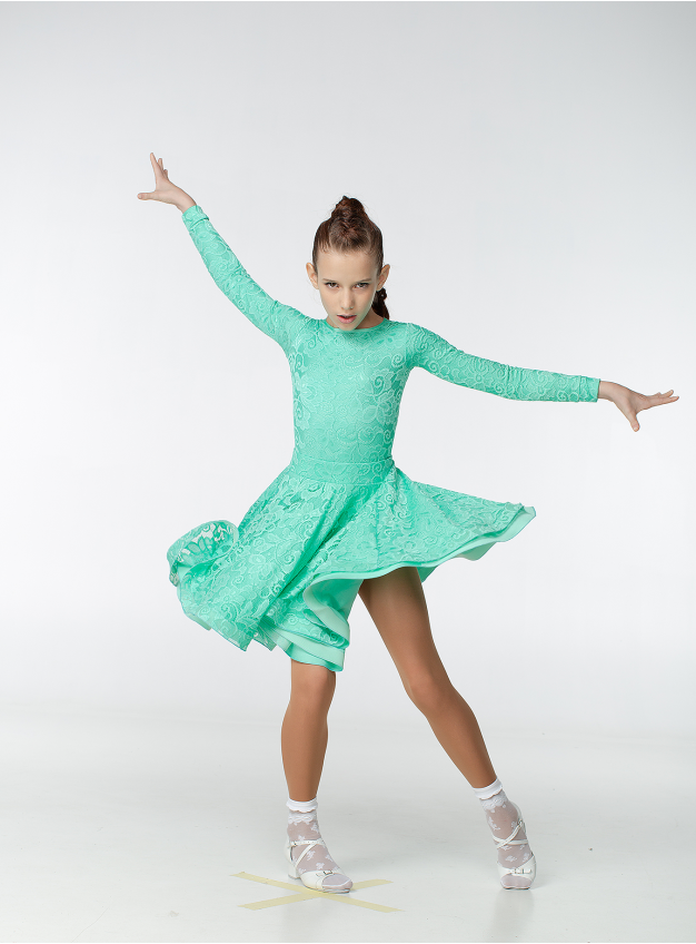 Juvenile dress BS269-402-11# for girl, mint, biflex, guipure