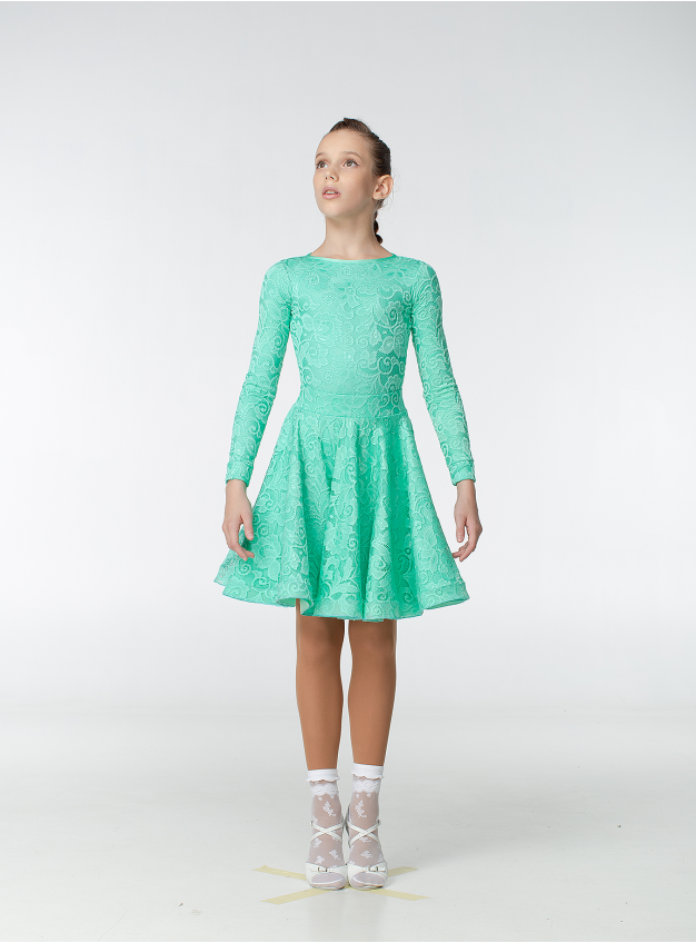 Juvenile dress BS269-402-11# for girl, mint, biflex, guipure