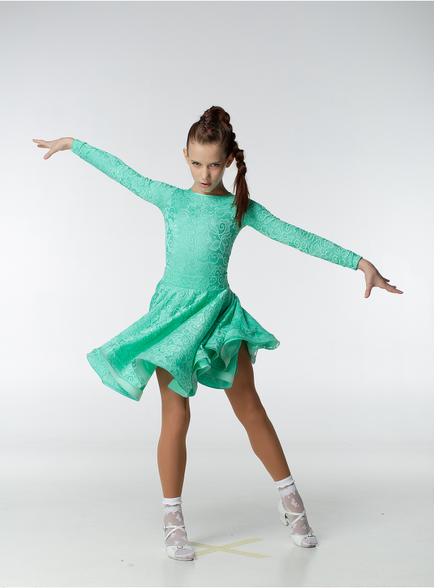 Juvenile dress BS269-402-11# for girl, mint, biflex, guipure