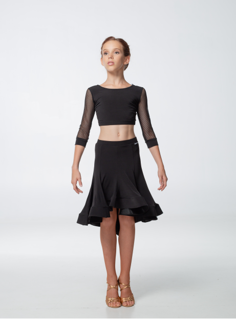 Crop Top TP469DR-17 for a girl, Black, crepe, mesh