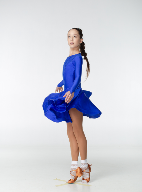 Juvenile dress BS420DR-1# for a girl, electric blue, lycra, lace