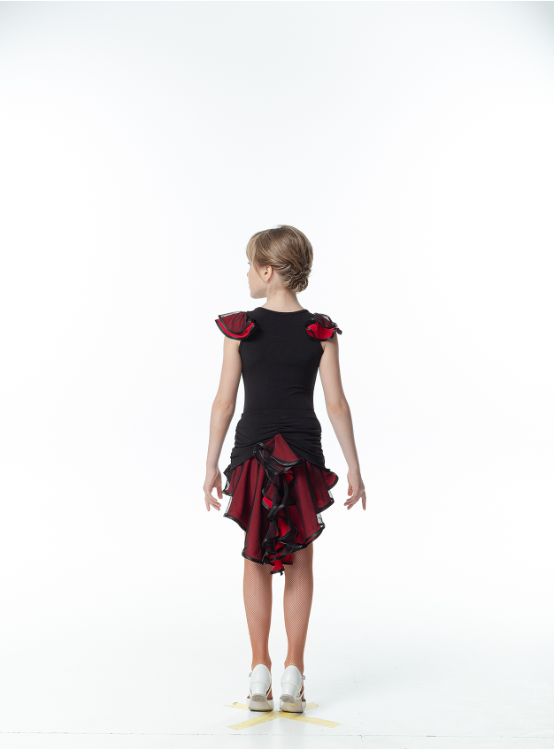 Блуза BL337-5 для девочки, черная/красная, масло, сетка