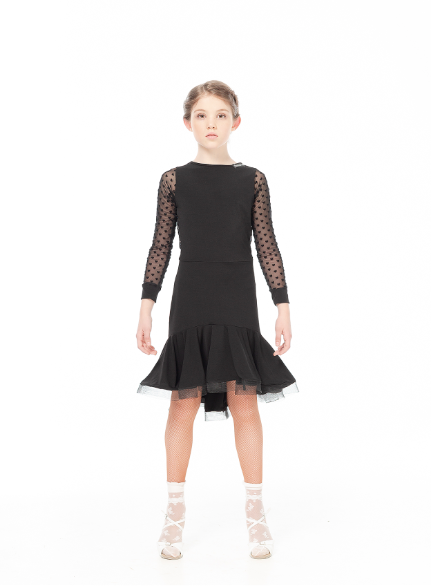 Dance Me Платье PL731-19# детское, масло/сетка в сердечки/криналин, черный