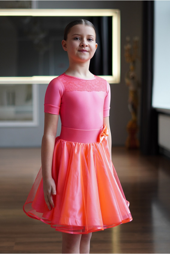 Juvenile dress BS276KR-180# for a girl, coral, lycra, satin+tulle