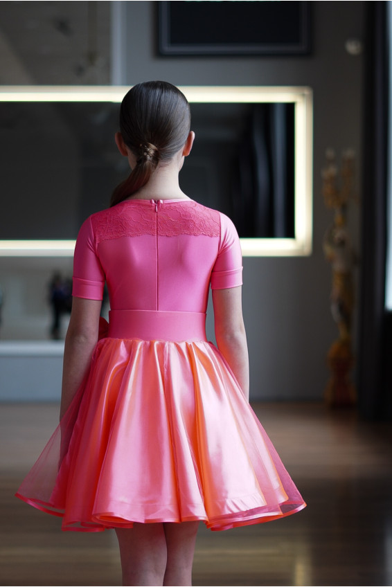 Juvenile dress BS276KR-180# for a girl, coral, lycra, satin+tulle