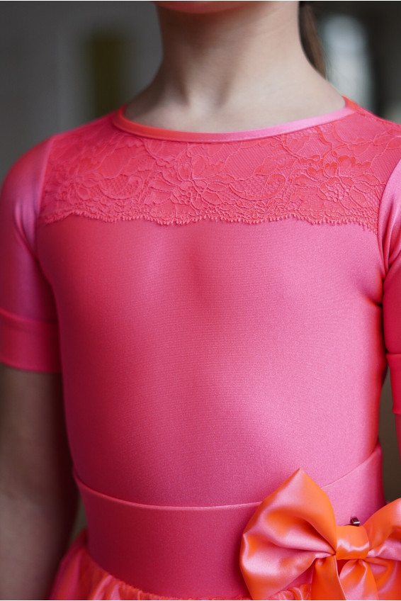 Juvenile dress BS276KR-180# for a girl, coral, lycra, satin+tulle