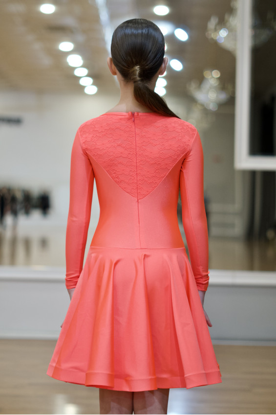 Juvenile dress BS511-1# for a girl, coral neon, lycra, lace