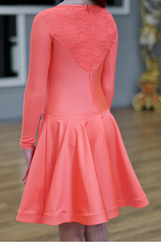 Juvenile dress BS511-1# for a girl, coral neon, lycra, lace