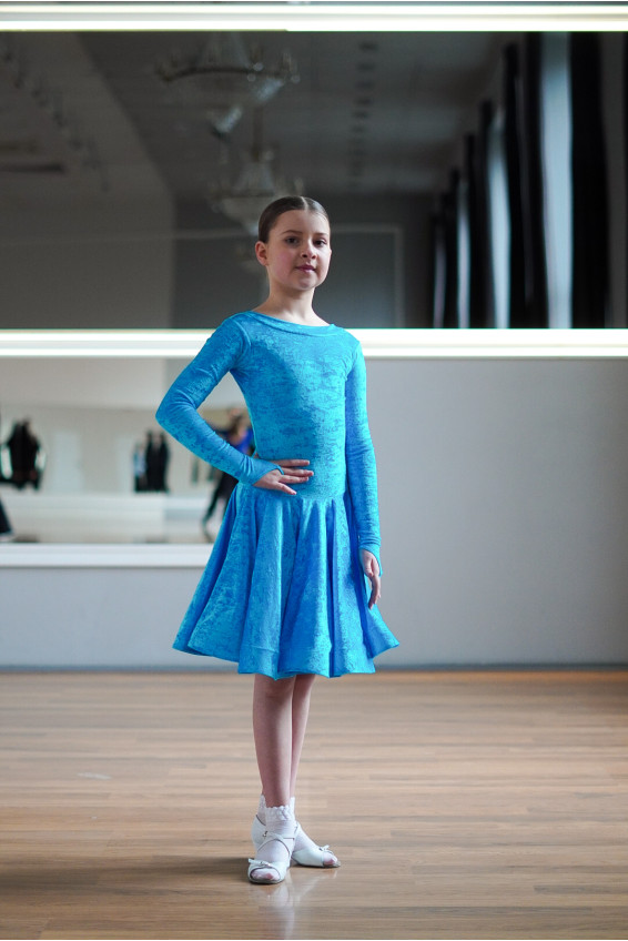 Juvenile dress BS534DR-13B# for a girl, azure, crash velvet