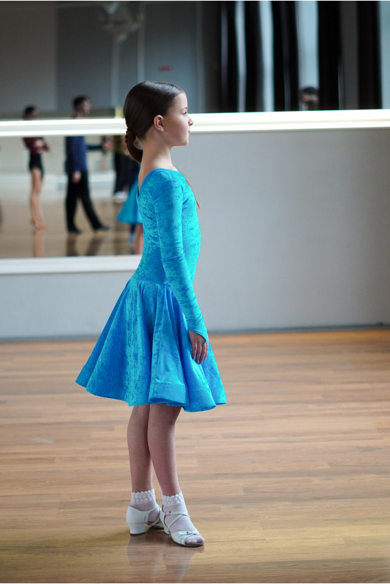 Juvenile dress BS534DR-13B# for a girl, azure, crash velvet