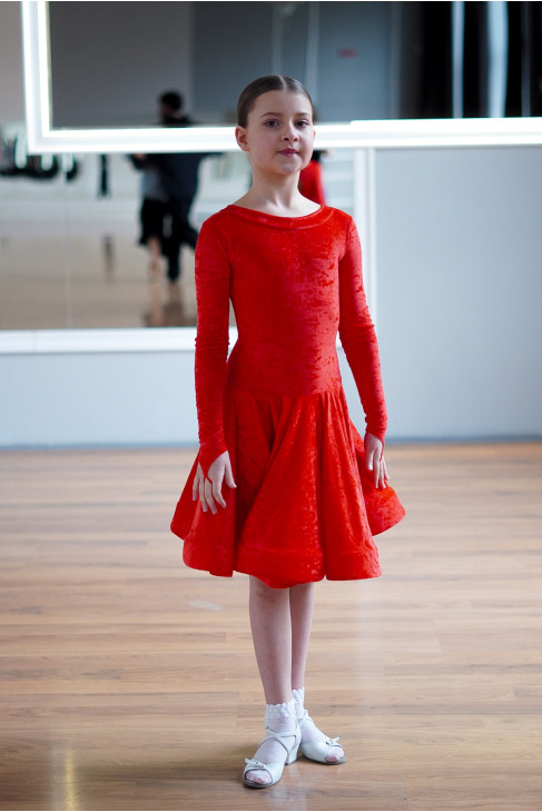 Juvenile dress BS534DR-13B# for a girl, Red, crash velvet