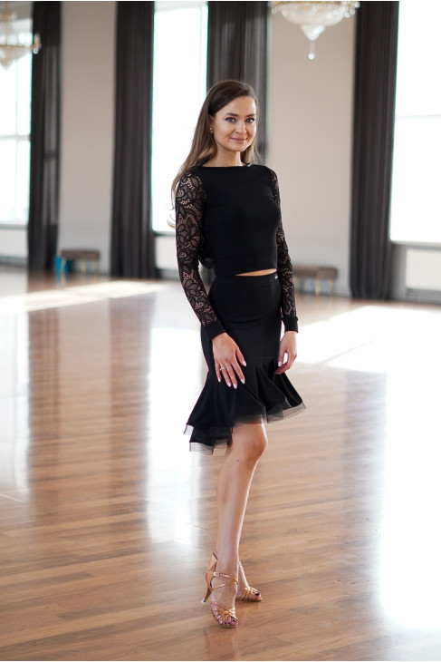 Блуза BL932-11 female, Black, crepe, lace