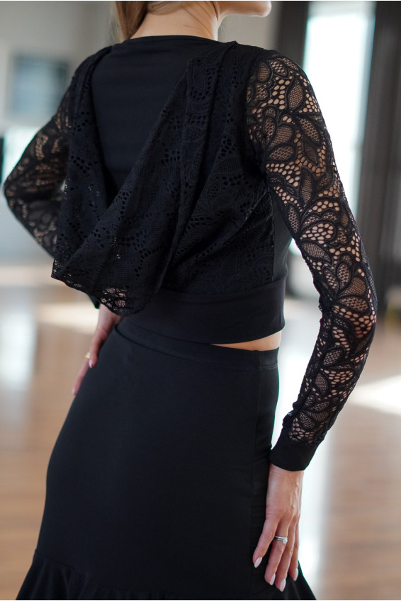 Блуза BL932-11 жіноча, чорний, масло, гіпюр