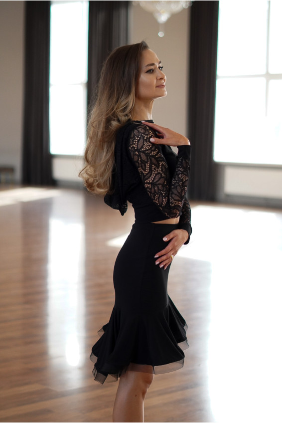 Блуза BL932-11 жіноча, чорний, масло, гіпюр