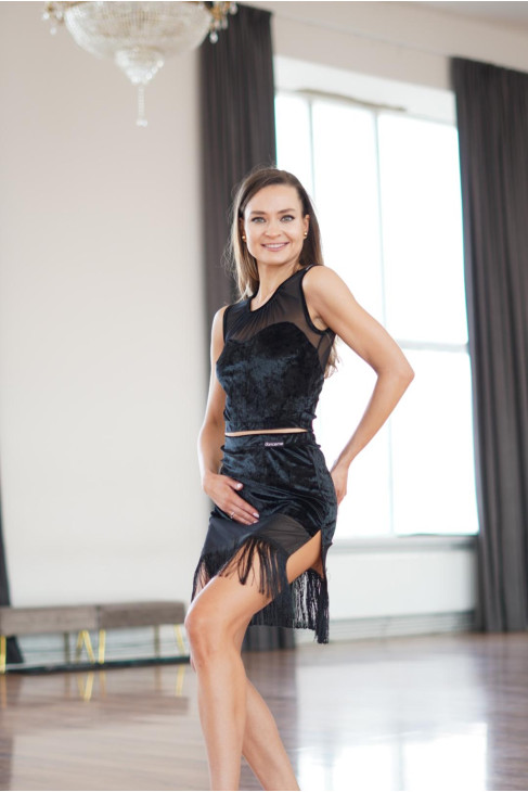 Юбка UL920-13C-14 жіноча, чорний, бархат, сітка+бахрома