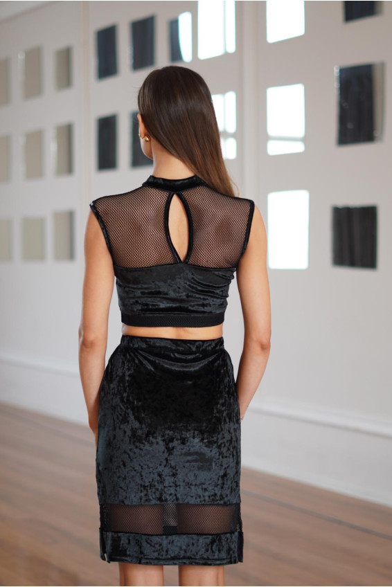 Юбка UL936-13C-17-14 женская, черный, бархат, сетка