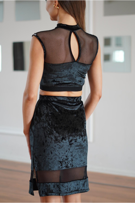 Юбка UL936-13C-17-14 женская, черный, бархат, сетка