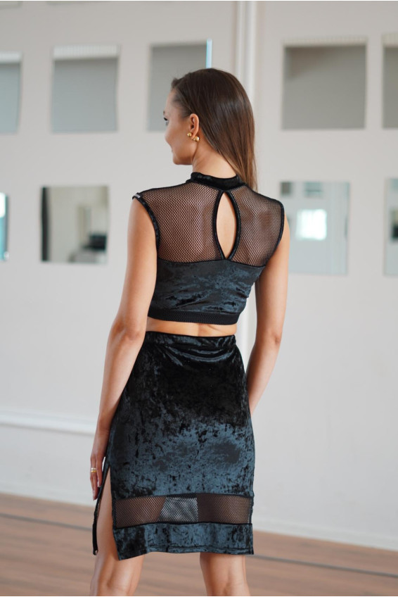 Юбка UL936-13C-17-14 женская, черный, бархат, сетка