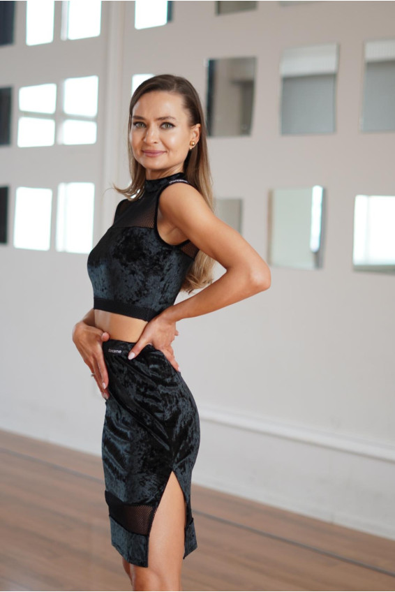 Юбка UL936-13C-17-14 женская, черный, бархат, сетка