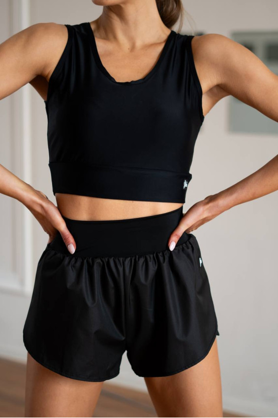 Shorts SH820 female, Black, raincoat fabric, cotton+lycra