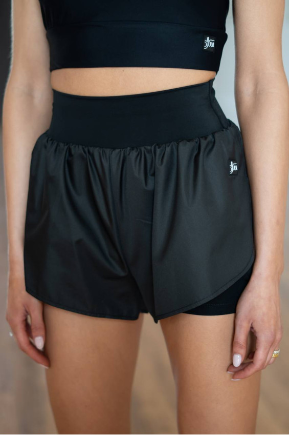 Shorts SH820 female, Black, raincoat fabric, cotton+lycra