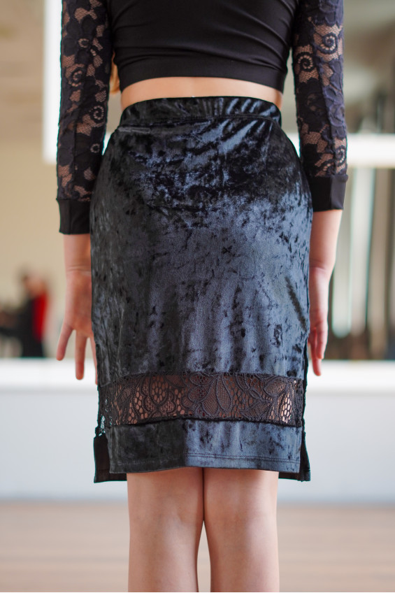 Юбка UL936-13C-11-14 для дівчинки, чорний, бархат, гіпюр