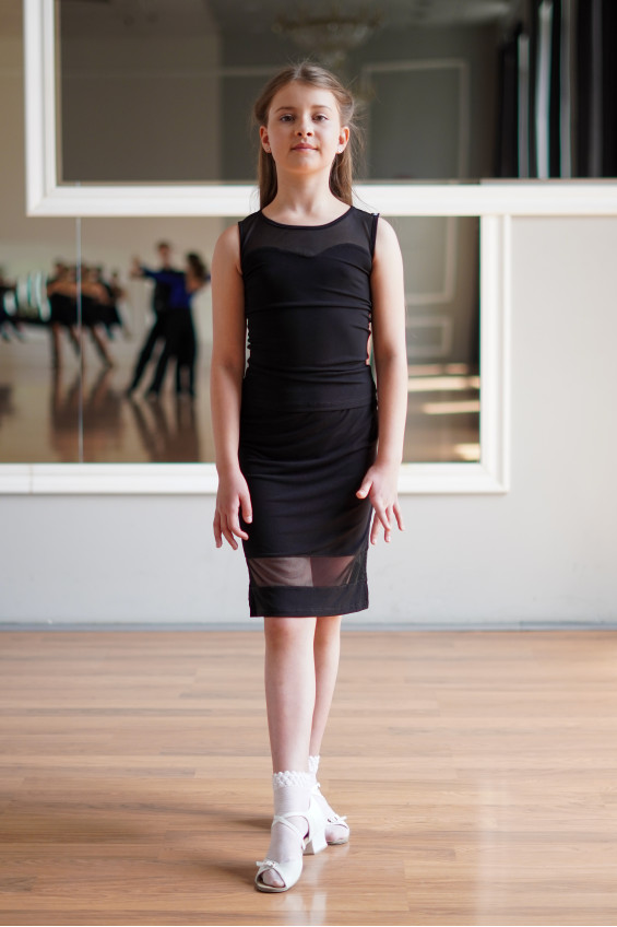 Юбка UL936-14 for a girl, Black, crepe, mesh
