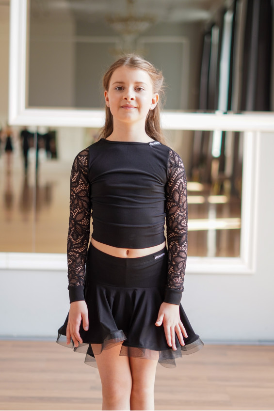 Блуза BL932-11 для дівчинки, чорний, масло, гіпюр