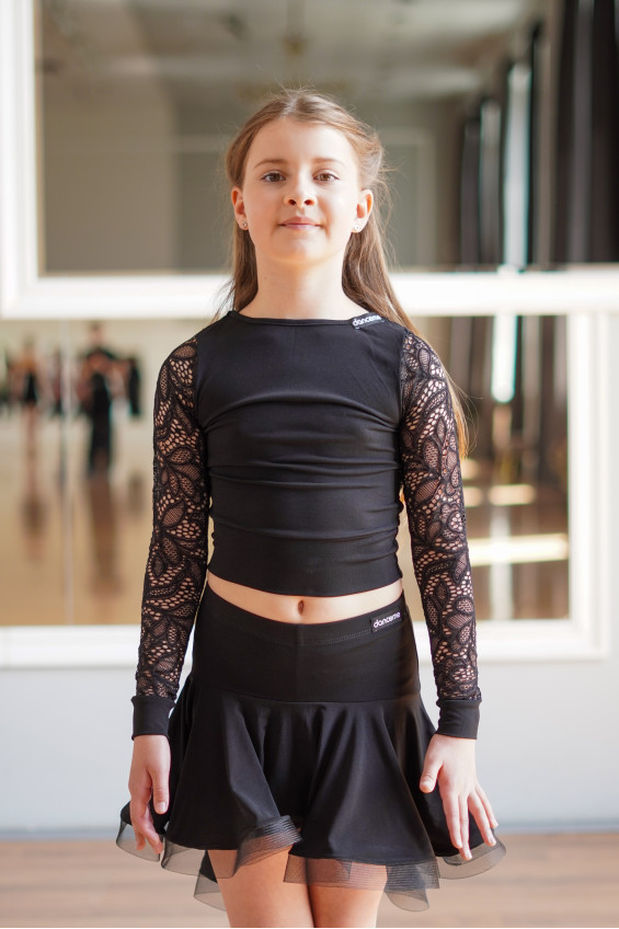 Блуза BL932-11 для дівчинки, чорний, масло, гіпюр