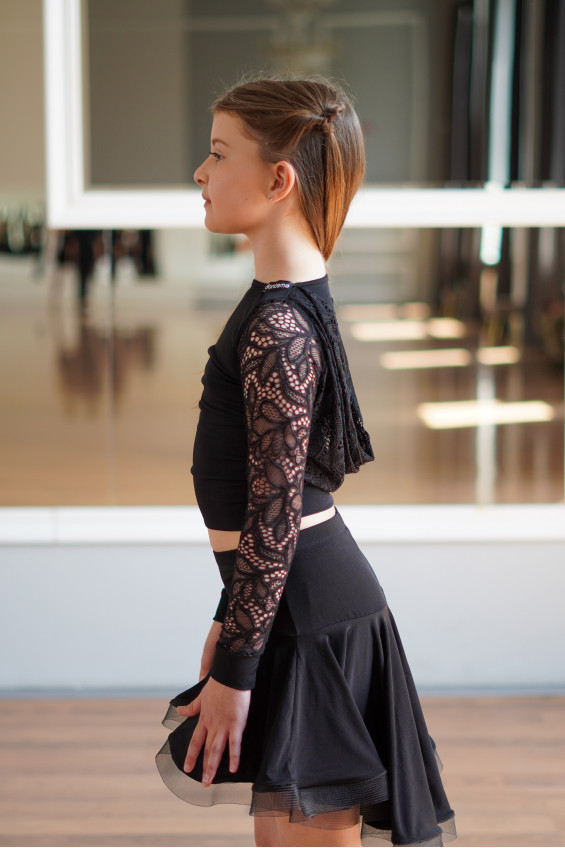 Блуза BL932-11 для дівчинки, чорний, масло, гіпюр