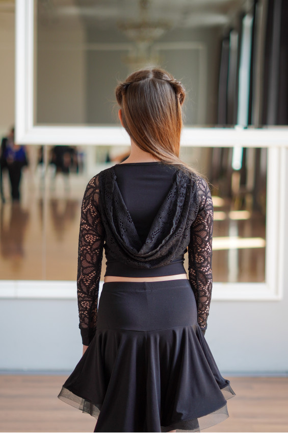 Блуза BL932-11 для дівчинки, чорний, масло, гіпюр