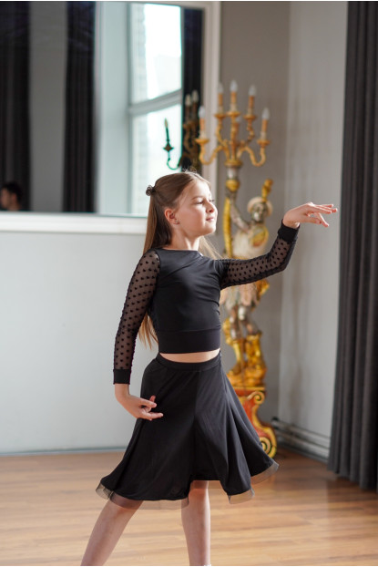 Блуза BL932-19 для девочки, черный, масло, сетка