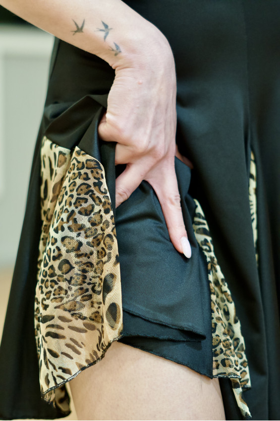 Юбка UL76-2-14 female, Black/leo, crepe, mesh