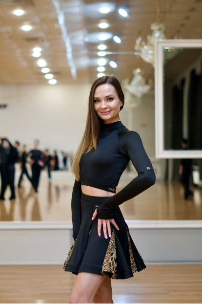 Skirt UL76-2-14# female, Black/leo, crepe, mesh