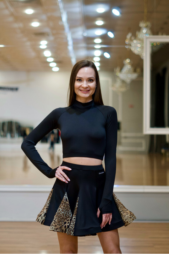 Юбка UL76-2-14# женская, черн/леопард, креп, сетка