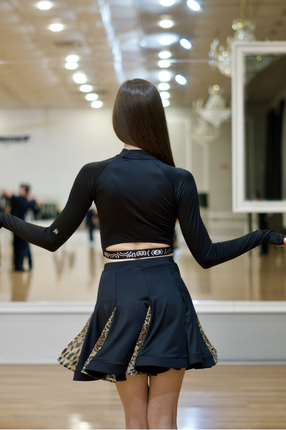 Юбка UL76-2-14# женская, черн/леопард, креп, сетка