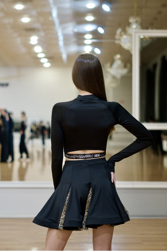 Юбка UL76-2-14# женская, черн/леопард, креп, сетка