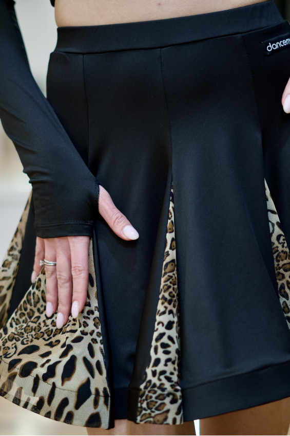 Юбка UL76-2-14# женская, черн/леопард, креп, сетка