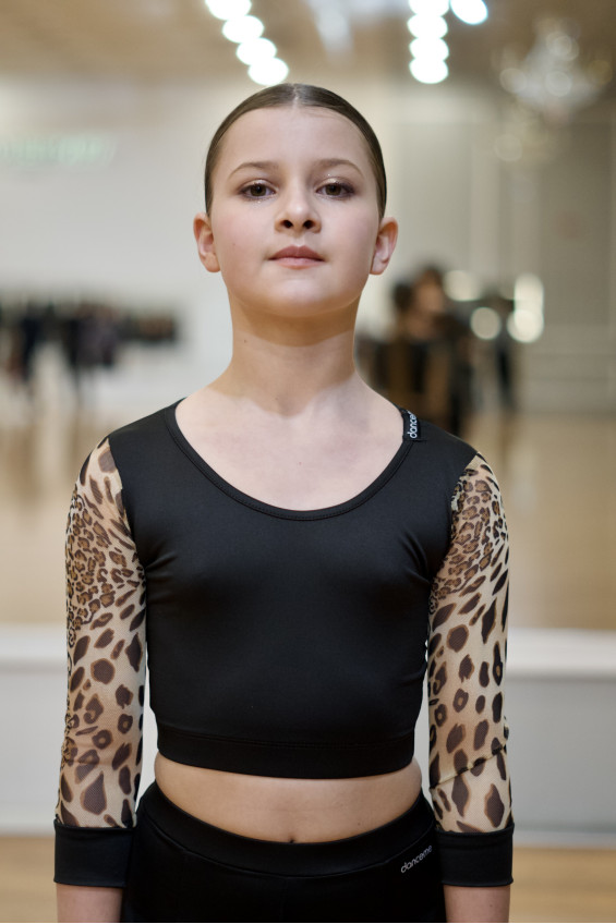 Топ TP488DR-2 for a girl, Black/leo, crepe, mesh