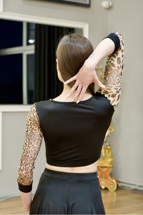 Топ TP488DR-2 female, Black/leo, crepe, mesh