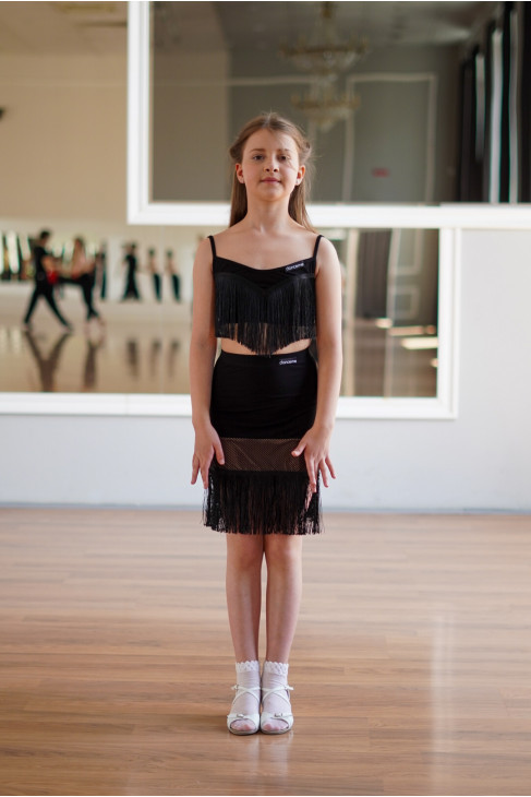 Юбка UL920-17-14 для дівчинки, чорний, масло, сітка+бахрома