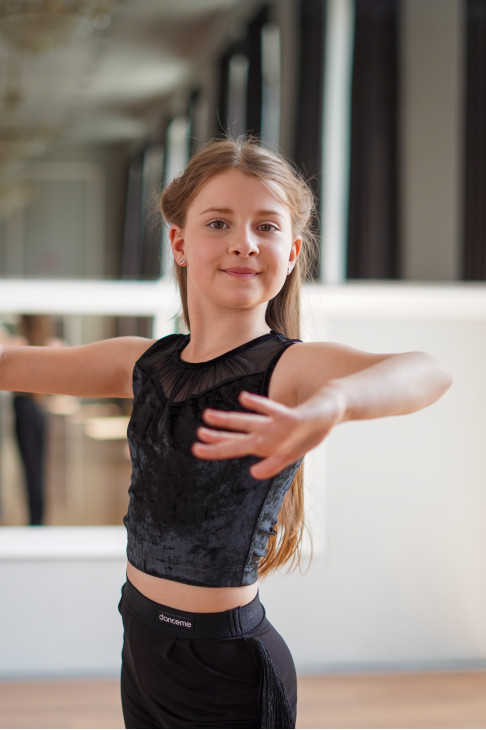 Топ TP921-13C для дівчинки, чорний, бархат, сітка