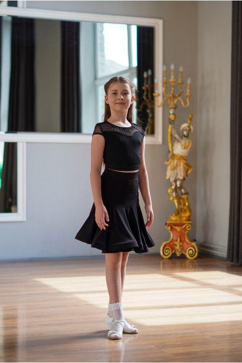 Crop Top TP922-17 for a girl, Black, crepe, mesh