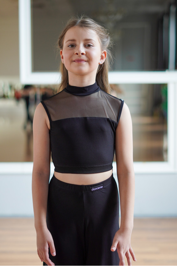 Топ TP937 для дівчинки, чорний, масло, сітка