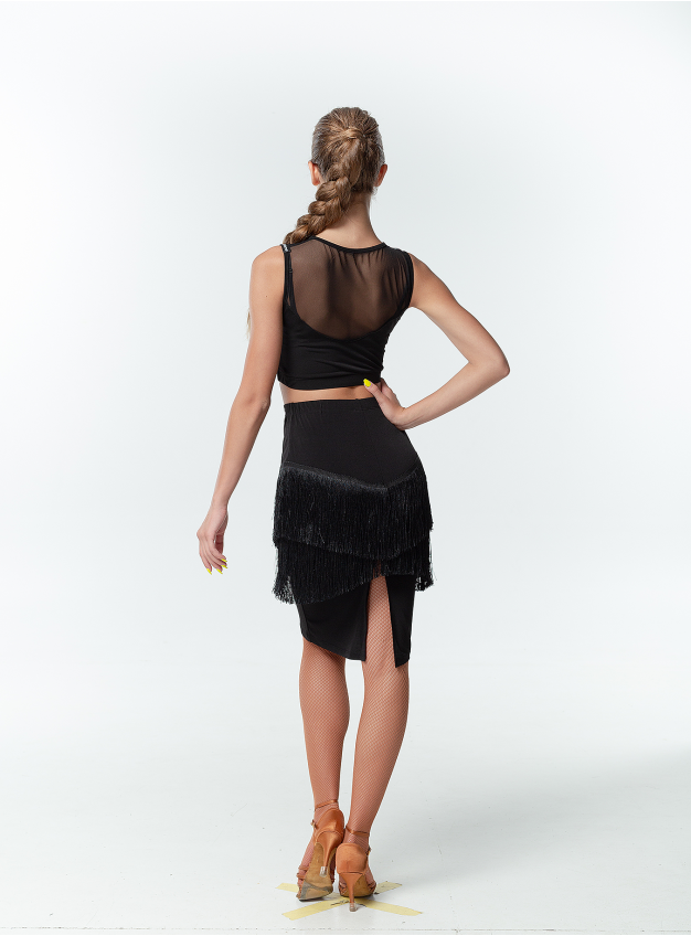 Юбка женская Латина UL377-14, масло+бахрома, черный