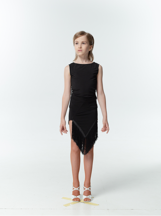 Юбка UL721-14 для девочки, черный, масло, бахрома