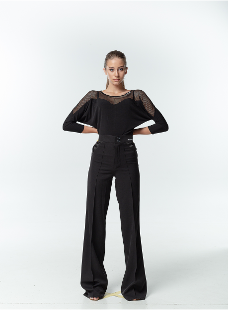 Trousers BR702 female, Black, suit fabric, satin